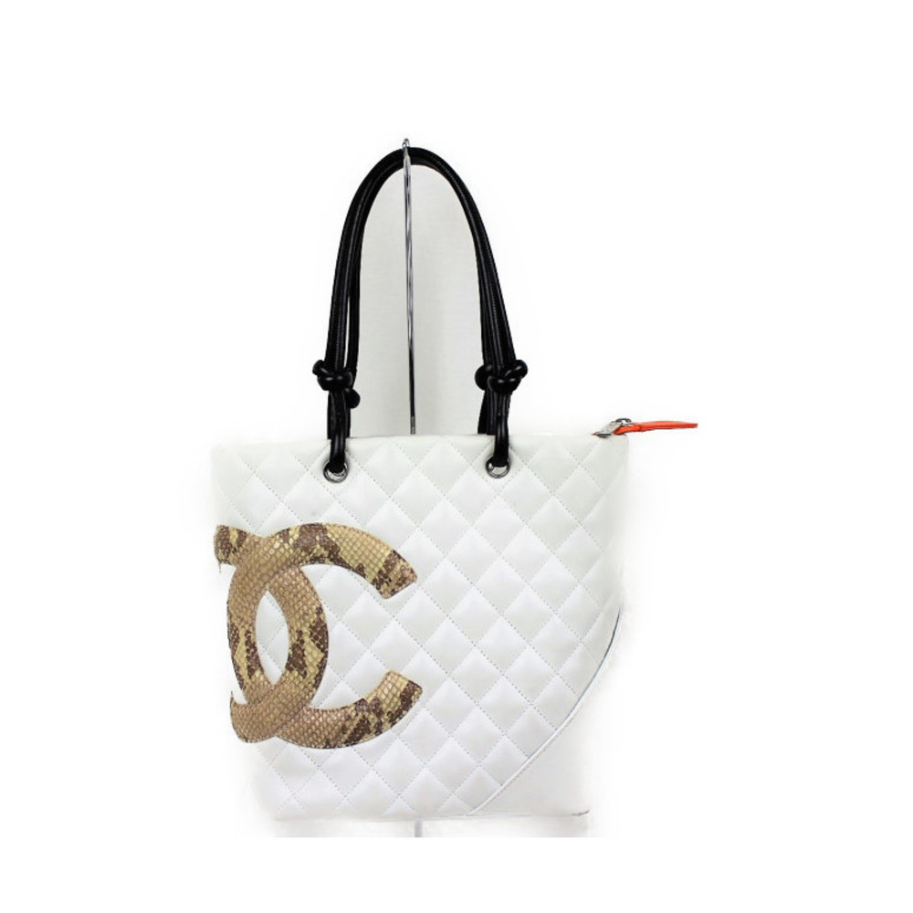 Chanel Python Cambon Tote Handbag White Black - image 1